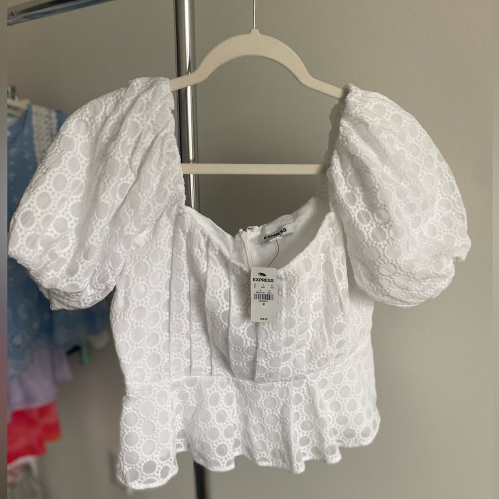 NWT Express white puff short sleeve blouse.